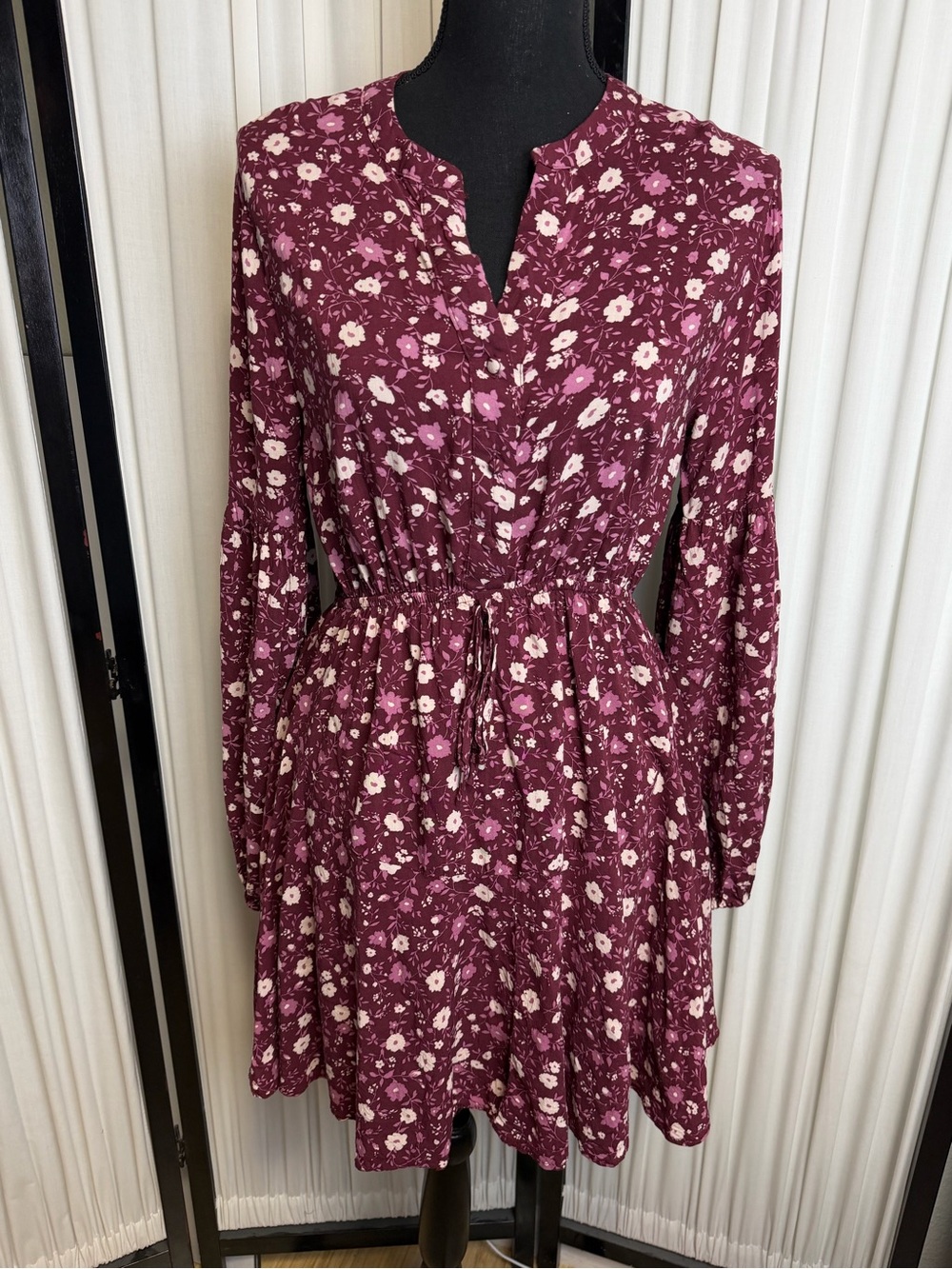 Blu Pepper Long-Sleeve Floral Tiered Dress in Plum and Light Pink